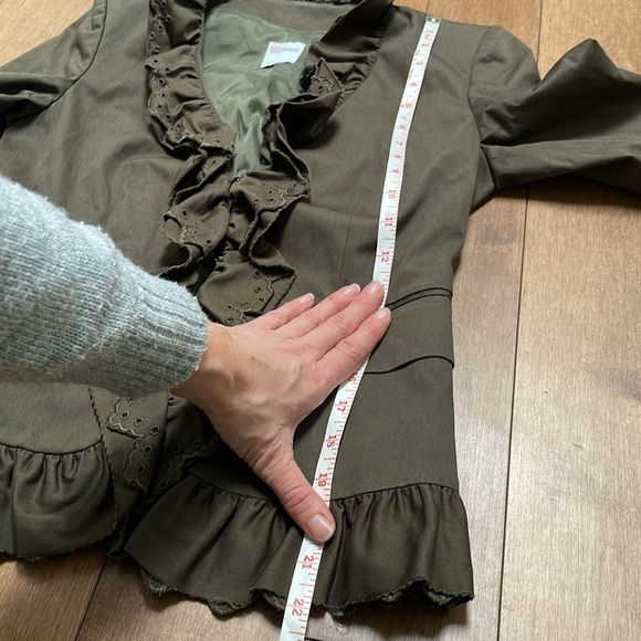 RED VALENTINO womens blazer jacket 2 olive green flared ruffle hem safari - Picture 9 of 14